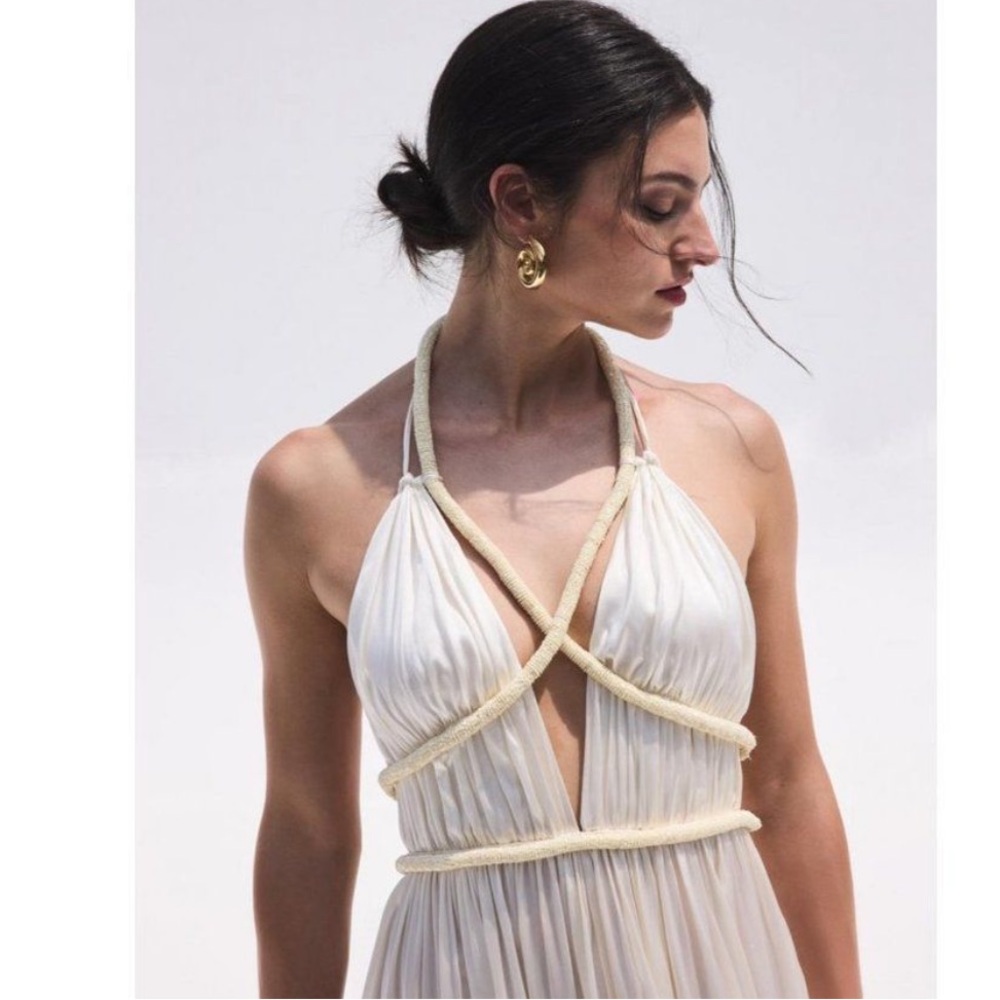 Cult Gaia open back silk gown in off white